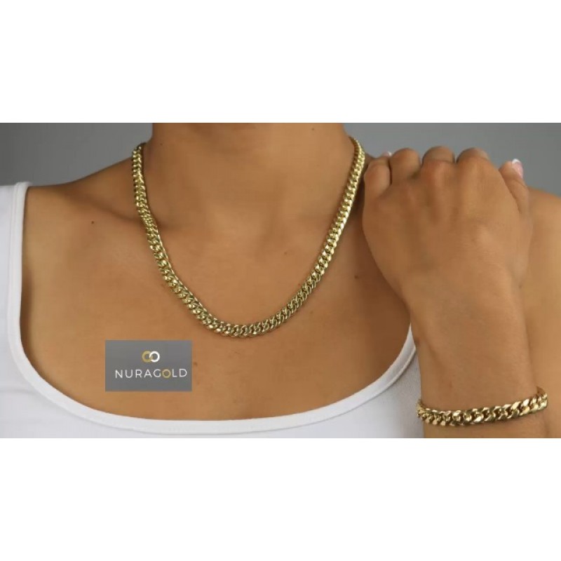 Nuragold 10k 옐로우 골드 6.5mm 마이애미 쿠바 링크 체인 펜던트 목걸이, 남성용 여성용 보석함 걸쇠 16