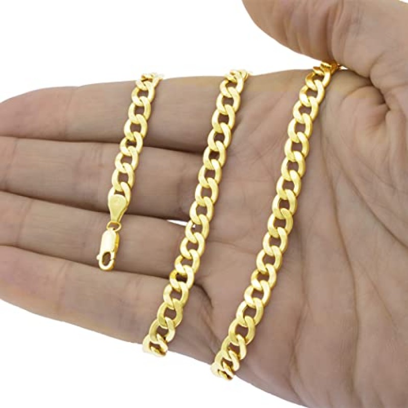 Nuragold 14k 옐로우 골드 6.5mm 쿠바 커브 링크 체인 펜던트 목걸이, 남성 여성 쥬얼리 16