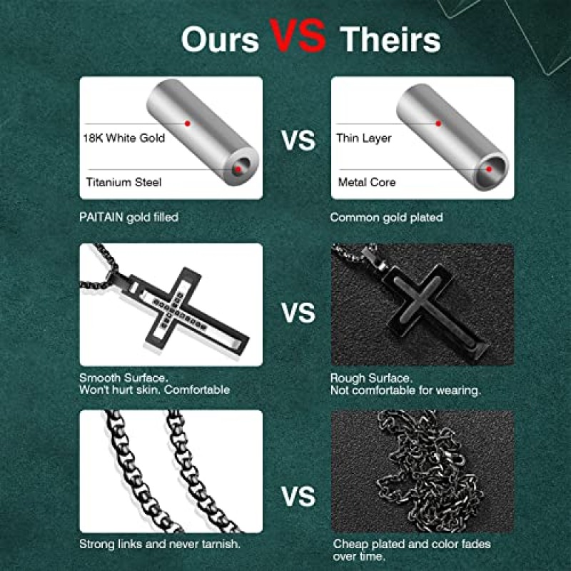 남자를 위한 PAITAIN 십자가 목걸이 아빠를 위한 생일 선물 남자를 위한 보석 아빠 화이트 골드 채워진 티타늄 강철 십자가 다이아몬드 펜던트 목걸이 생일 기념일 발렌타인 데이 크리스마스에 남자를 위한 기독교 선물