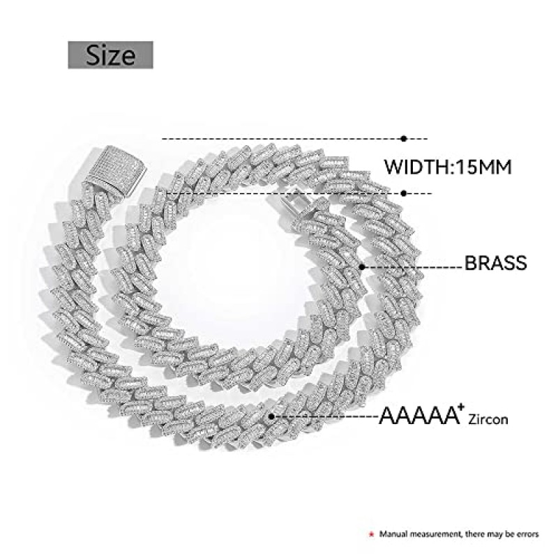 MLENS 15MM 가시가있는 쿠바 링크 체인 힙합 18K 화이트 골드/리얼 골드 도금 3A 큐빅 지르코니아 목걸이 여성용 마이애미 랩퍼 블링 다이아몬드 초커 쥬얼리 남성용 선물