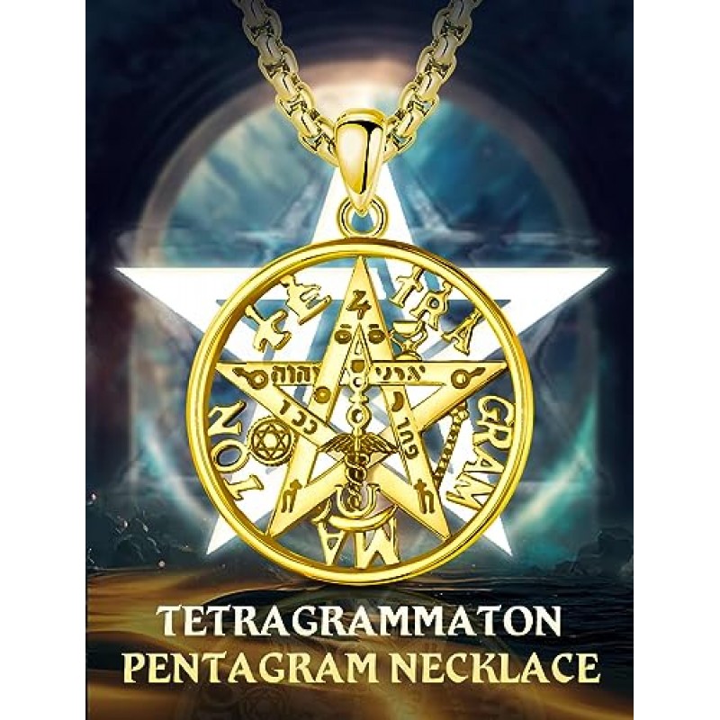 INFUSEU 스털링 실버 Tetragrammaton Pentagram 펜던트 목걸이 여성용 남성용, 매일 모든 나쁜 상황을위한 보호 부적 쥬얼리