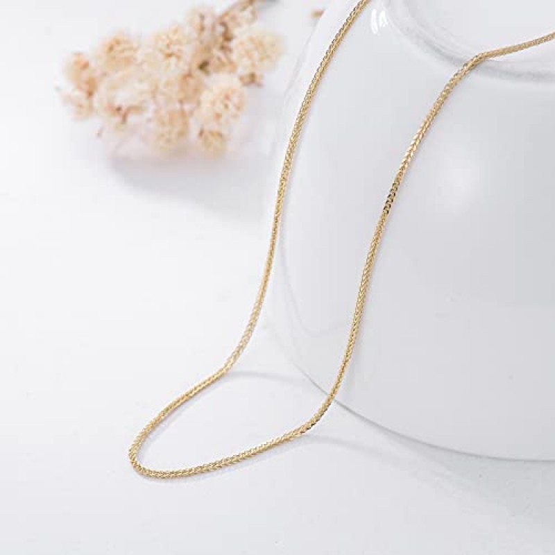 여성용 FENCCI 14K 리얼 골드 체인, 0.8mm-1.0mm 얇은 체인 목걸이 심플 미니멀리스트 내구성 강한 체인 목걸이(폭스 테일/비드/박스/쿠반/롤로/스네이크 체인)