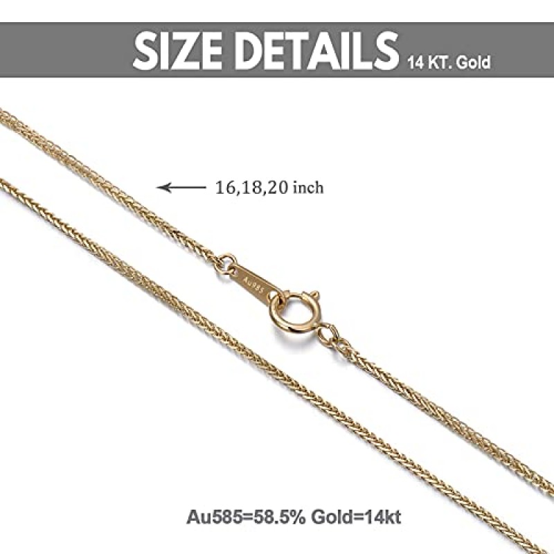 여성용 FENCCI 14K 리얼 골드 체인, 0.8mm-1.0mm 얇은 체인 목걸이 심플 미니멀리스트 내구성 강한 체인 목걸이(폭스 테일/비드/박스/쿠반/롤로/스네이크 체인)