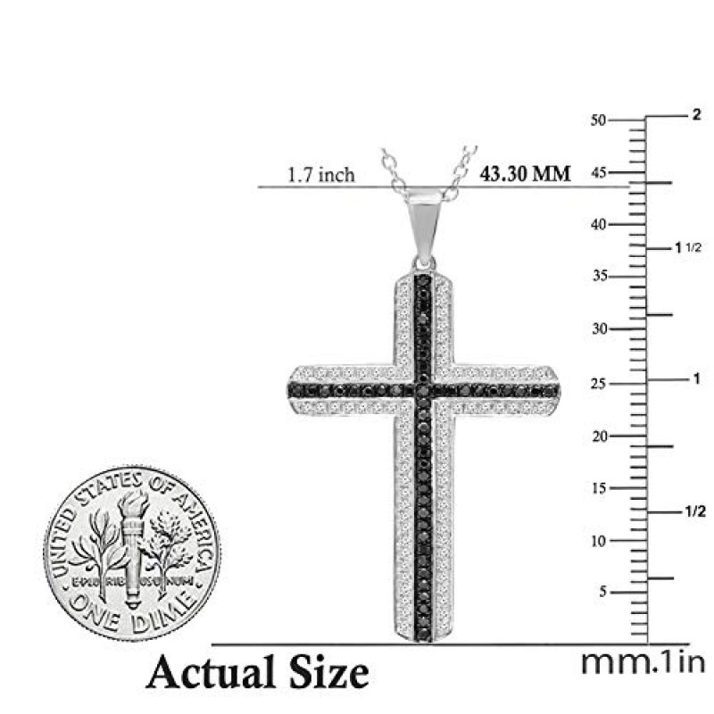 Dazzlingrock 컬렉션 0.50 캐럿(ctw) 남성용 골드 및 실버 18인치 체인 라운드 블랙 & 화이트 다이아몬드 거대한 크로스 펜던트
