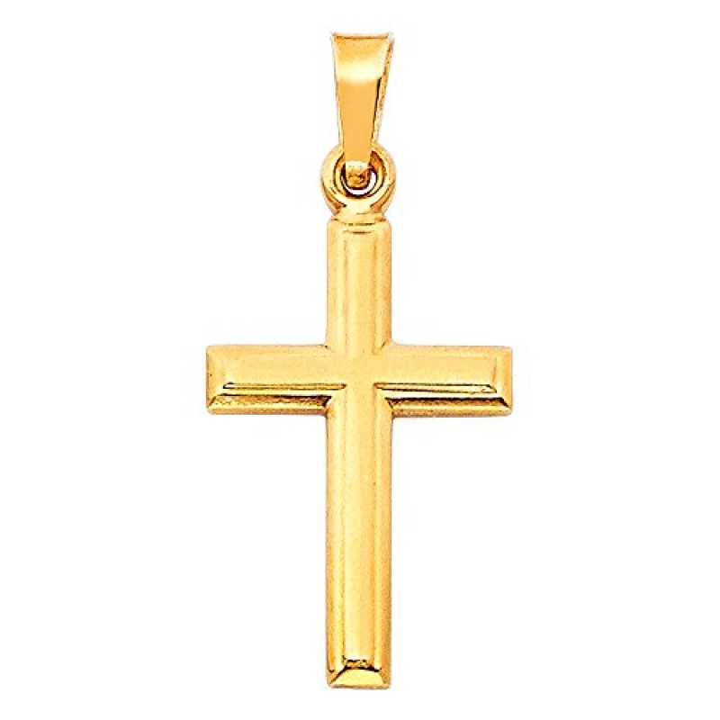 Ioka 14K 옐로우 골드 크로스 펜던트, 1.2mm 싱가포르 체인 체인 목걸이