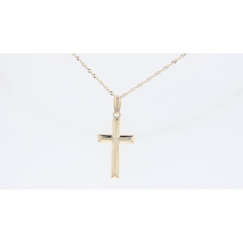 Ioka 14K 옐로우 골드 크로스 펜던트, 1.2mm 싱가포르 체인 체인 목걸이