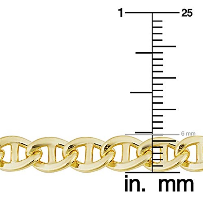 Kooljewelry 솔리드 14k 옐로우 골드 충전 6mm 마리너 링크 체인 목걸이(남성 및 여성용)(18, 20, 22, 24 또는 30인치)