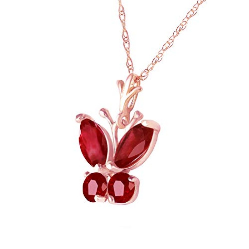 갤럭시 골드 GG 14k 솔리드 로즈 골드 목걸이 바 0.35ct 루비