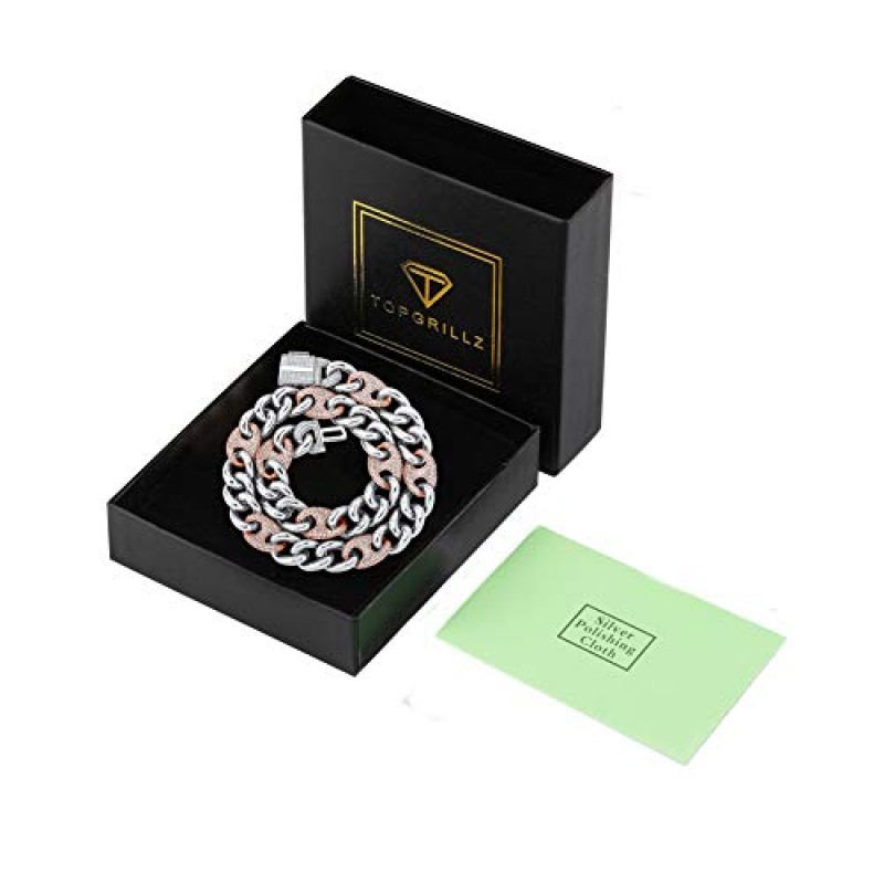 TOPGRILLZ 16mm 14K 골드 도금 아이스 아웃 및 광택 처리된 남성용 및 여성용 마이애미 쿠바 링크 체인 박스 걸쇠가 있는 프롱 세팅
