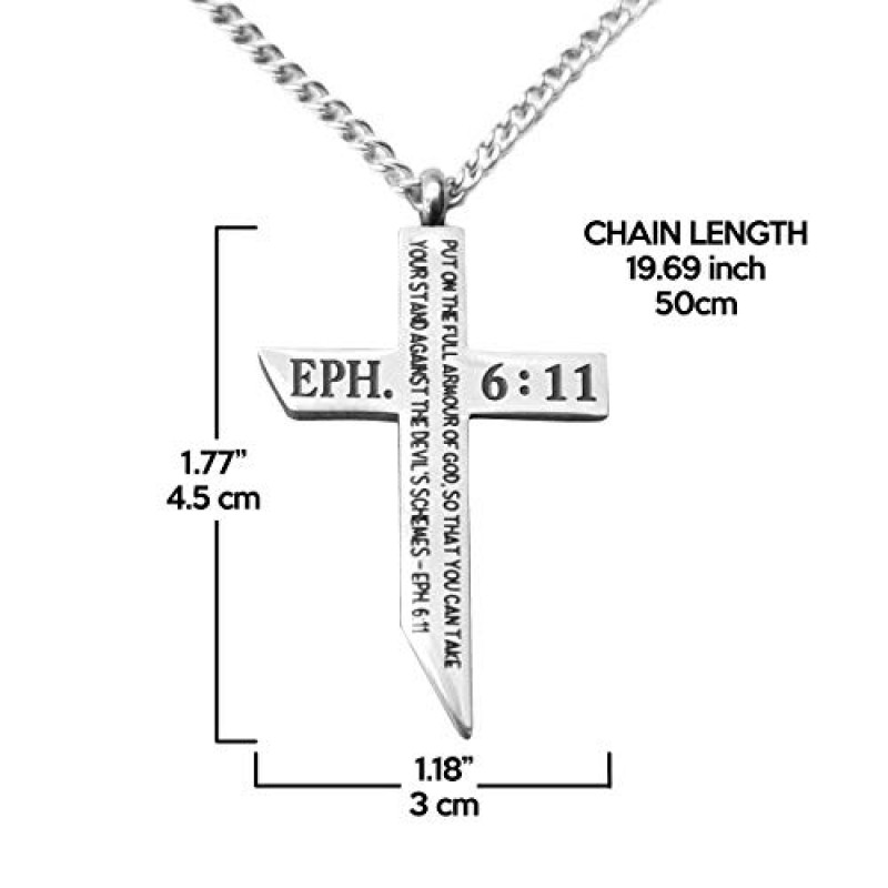Epiphaneia 신의 남자와 신의 갑옷 스테인리스 스틸 십자가 목걸이 - 부활절 번들
