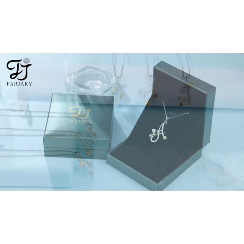 FJ 925 스털링 실버 초기 알파벳 문자 펜던트 A-Z, 꿀벌과 꿀 꽃 목걸이 여성 남성을위한 최고의 선물