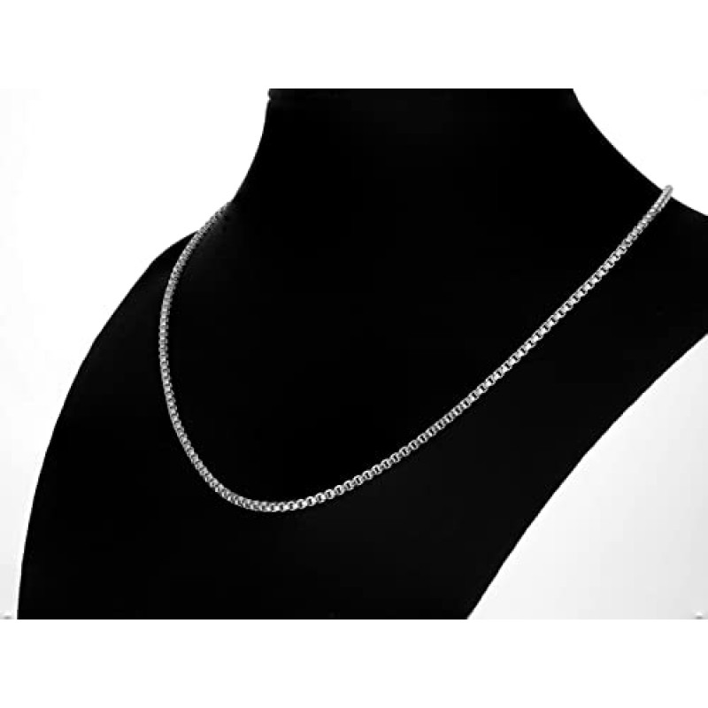 Ariana Lucci 14K 화이트 골드 충전 2mm 여성용 및 남성용 견고한 박스 체인 목걸이, 이탈리아산, 변색 없음, 심플한 클래식 디자인, 길이 16