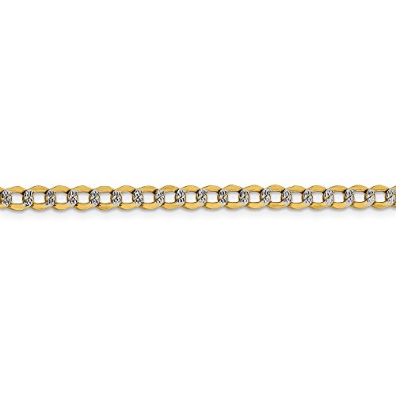 Sonia Jewels 14k 화이트 및 옐로우 골드 투톤 4.3mm 파베 커브 쿠바 체인 목걸이 - 안전한 랍스터 잠금 걸쇠 포함