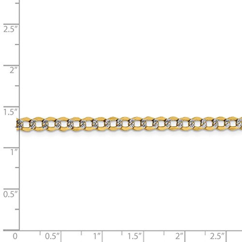 Sonia Jewels 14k 화이트 및 옐로우 골드 투톤 4.3mm 파베 커브 쿠바 체인 목걸이 - 안전한 랍스터 잠금 걸쇠 포함