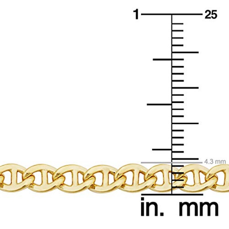 Kooljewelry 솔리드 14k 옐로우 골드 충전 4.3mm 남성용 및 여성용 마리너 링크 체인 목걸이(18, 20, 22, 24, 30 또는 36인치)