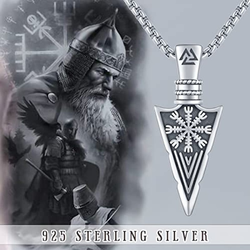 남성 여성을위한 Brisskaari 바이킹 목걸이 925 스털링 실버 트리플 문 여신/오딘의 Gungnir/천둥의 신 토르/수호자 성 오딘 펜던트, 20 