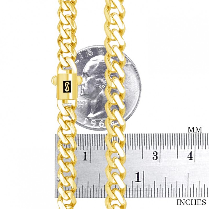Nuragold 14k 옐로우 골드 6mm 로얄 모나코 마이애미 쿠바 링크 체인 목걸이, 남성용 주얼리 팬시 박스 걸쇠 18