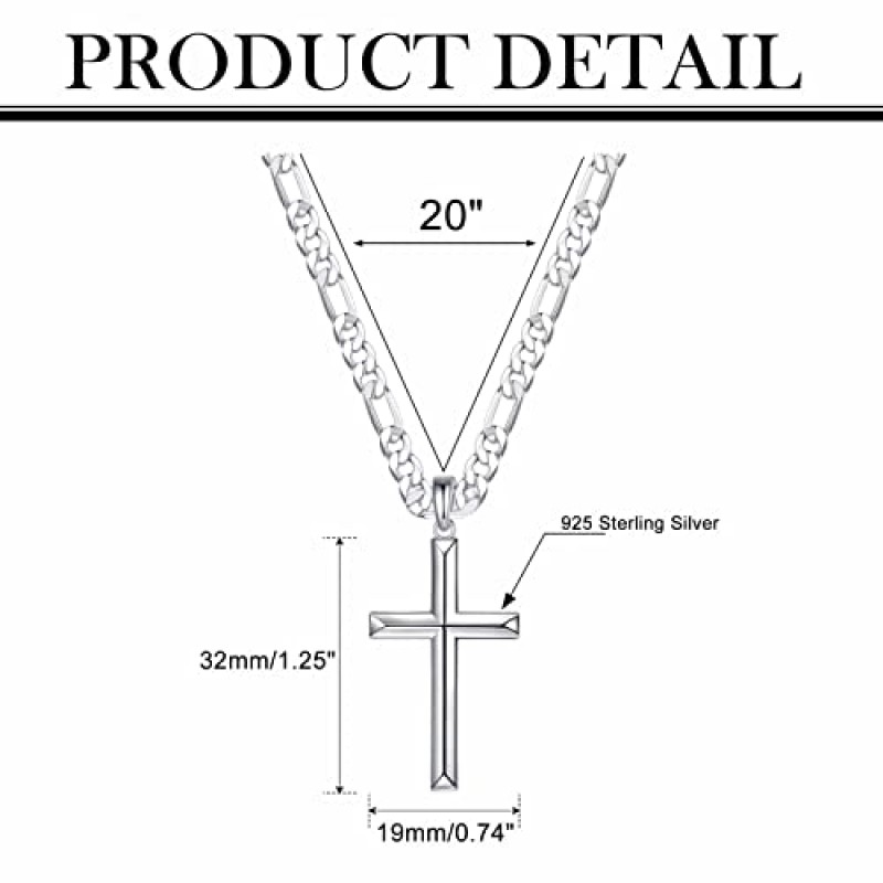 남자를 위한 스털링 실버 십자가 목걸이 선물, 남자를 위한 십자가 목걸이 남자를 위한 종교적인 선물 세례 선물 그를 위한 기념일 발렌타인 데이 선물 아빠 아들 남자친구를 위한 아버지의 날 크리스마스 선물