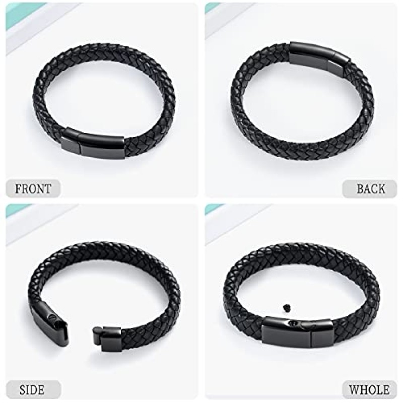 Shajwo 화장 쥬얼리 여성용 유골을위한 Urn 팔찌 Men Keepsake Memorial Cuff Bangle 땋은 가죽 팔찌 팔찌