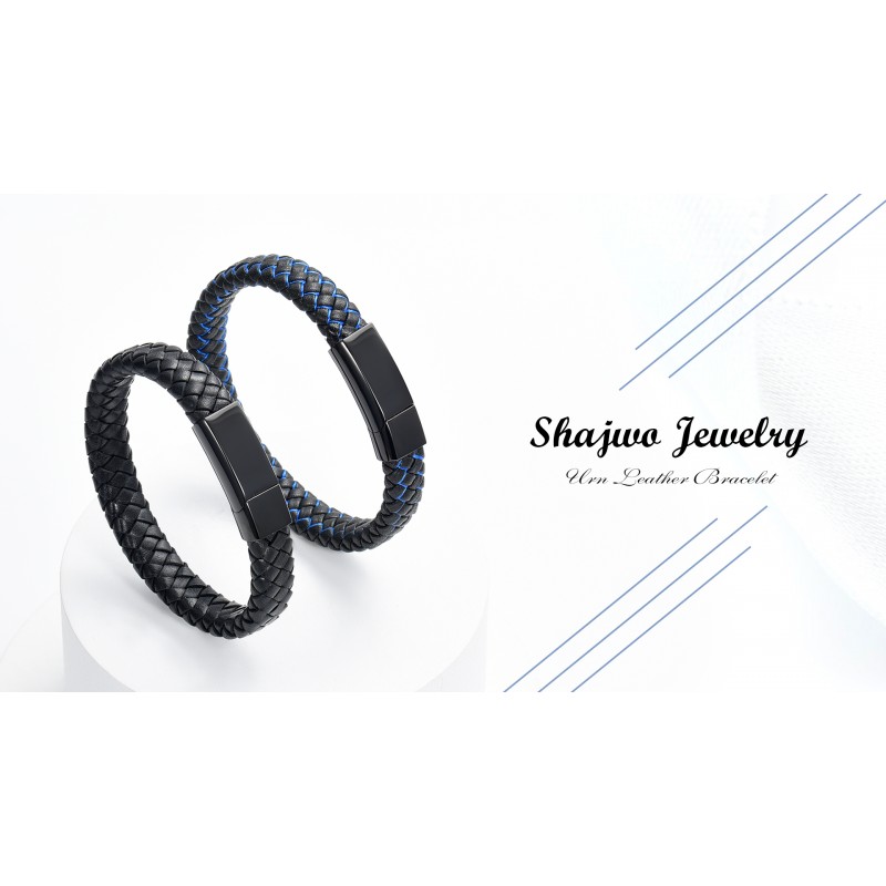 Shajwo 화장 쥬얼리 여성용 유골을위한 Urn 팔찌 Men Keepsake Memorial Cuff Bangle 땋은 가죽 팔찌 팔찌