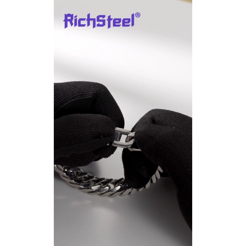 Richsteel 스테인레스 스틸/골드/블랙 도금 링크 체인 팔찌 남성용 8/12/17mm 너비, 7.4/8.2/9 인치 길이 클래식 쥬얼리(선물 포장)