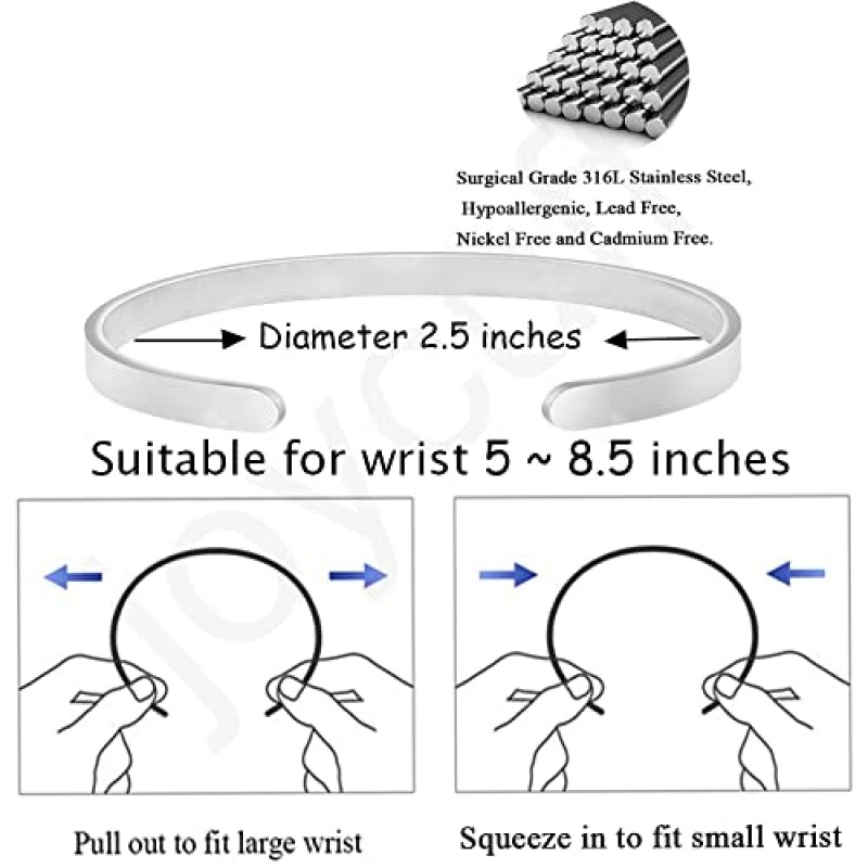 JoycuFF 여성을위한 영감 팔찌 엄마는 그녀의 새겨진 만트라 커프 팔찌 크라운 생일 쥬얼리를위한 맞춤 선물