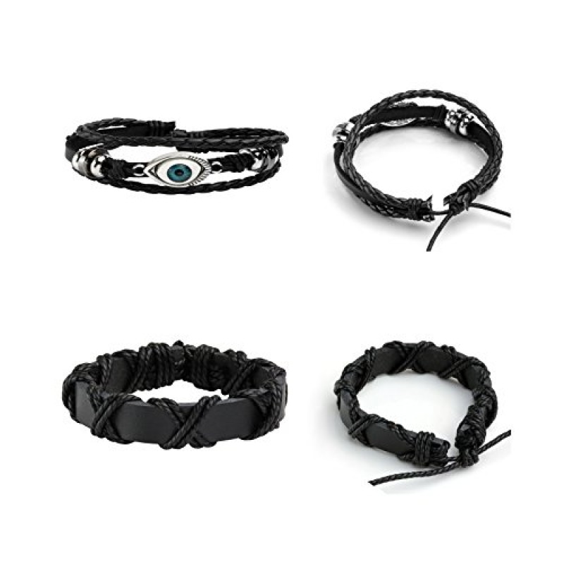 MILAKOO 4Pcs 가죽 펑크 고스 팔찌 여성을위한 남성 용암 바위 스트레치 크로스 팔찌 Emo Rocker