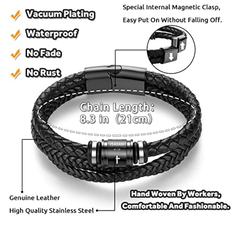남자를위한 ASUWISH 성경 구절 크로스 팔찌 남자를위한 스테인레스 스틸 걸쇠 손목 팔목 팔찌와 다층 땋은 가죽 팔찌 팔찌 남자 크리스마스 생일 선물