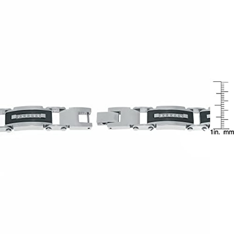 남성용 메트로 주얼리 스테인레스 스틸 블랙 이온 도금 두꺼운 링크 팔찌 - 폴드 오버 걸쇠 및 큐빅 지르코니아가 있는 길이 8.5인치, 너비 12mm