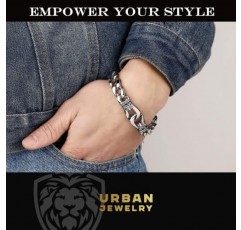 URBAN JEWELRY 놀라운 스테인레스 스틸 남성용 링크 팔찌 실버 블랙 9인치 목걸이 옵션 21인치(브랜드 선물 상자 포함)