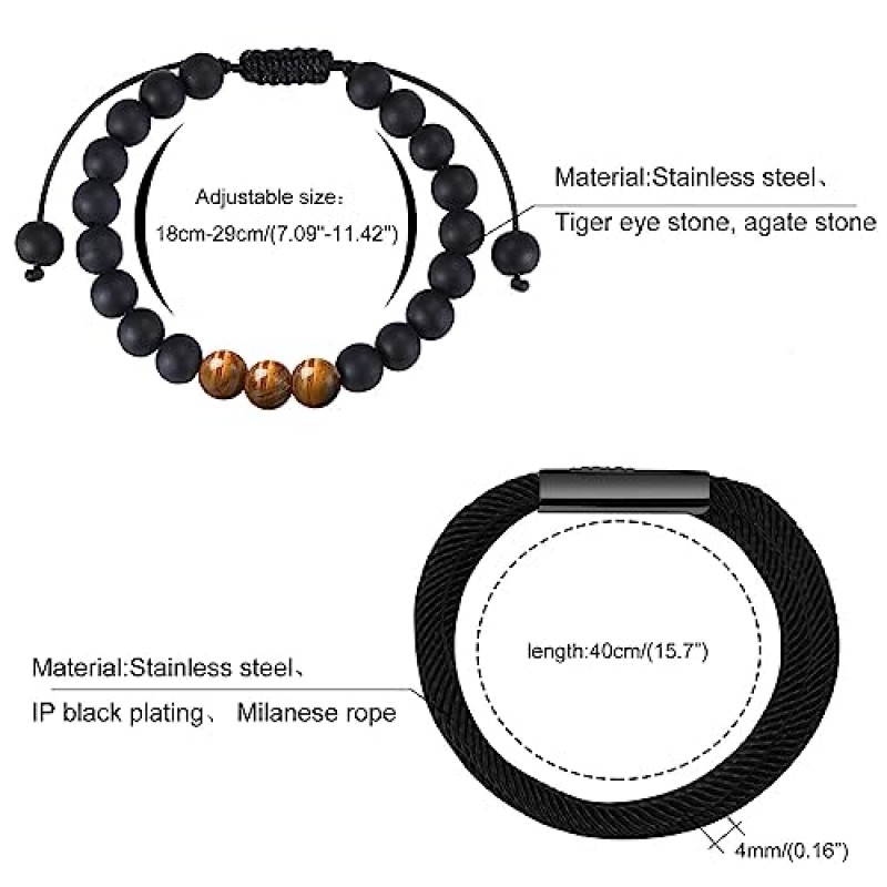 Hisatan 남성용 맞춤형 로프 팔찌, Paracord 타이거 아이 블랙 마노 보석 크로스 페르시 팔찌, 남성 여성용 해상 땋은 손목 끈 코드 선물
