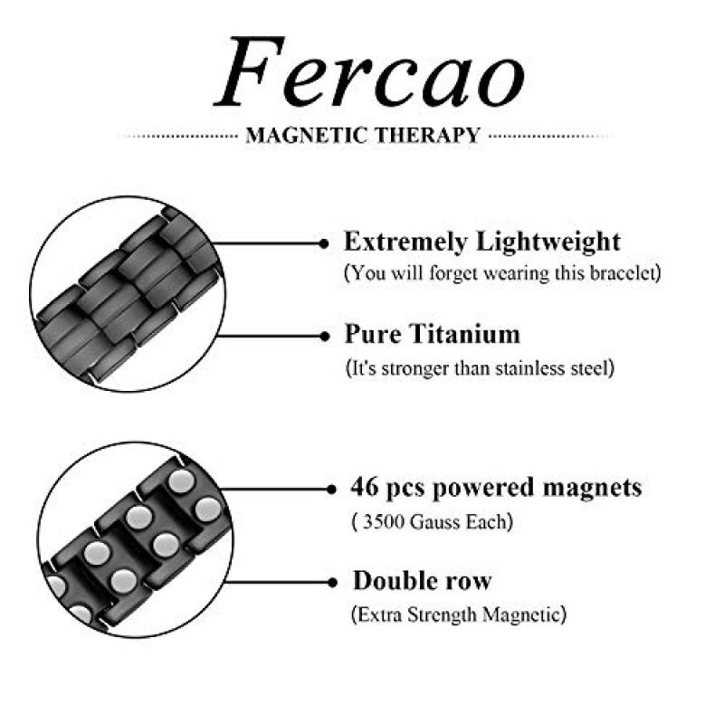 남성용 관절염 및 관절을 위한 Feraco 3X 강도 자석 팔찌, 효과적인 치유 자석 및 업그레이드된 접이식 걸쇠가 있는 넓은 순수 티타늄 남성용 자석 팔찌, 조절 가능