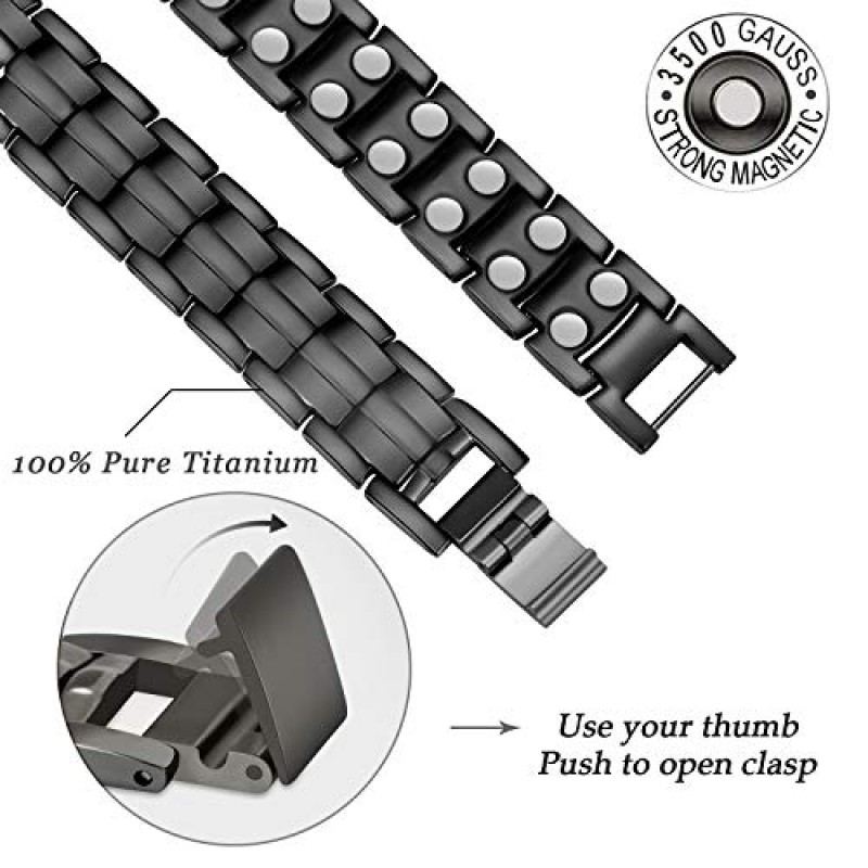 남성용 관절염 및 관절을 위한 Feraco 3X 강도 자석 팔찌, 효과적인 치유 자석 및 업그레이드된 접이식 걸쇠가 있는 넓은 순수 티타늄 남성용 자석 팔찌, 조절 가능