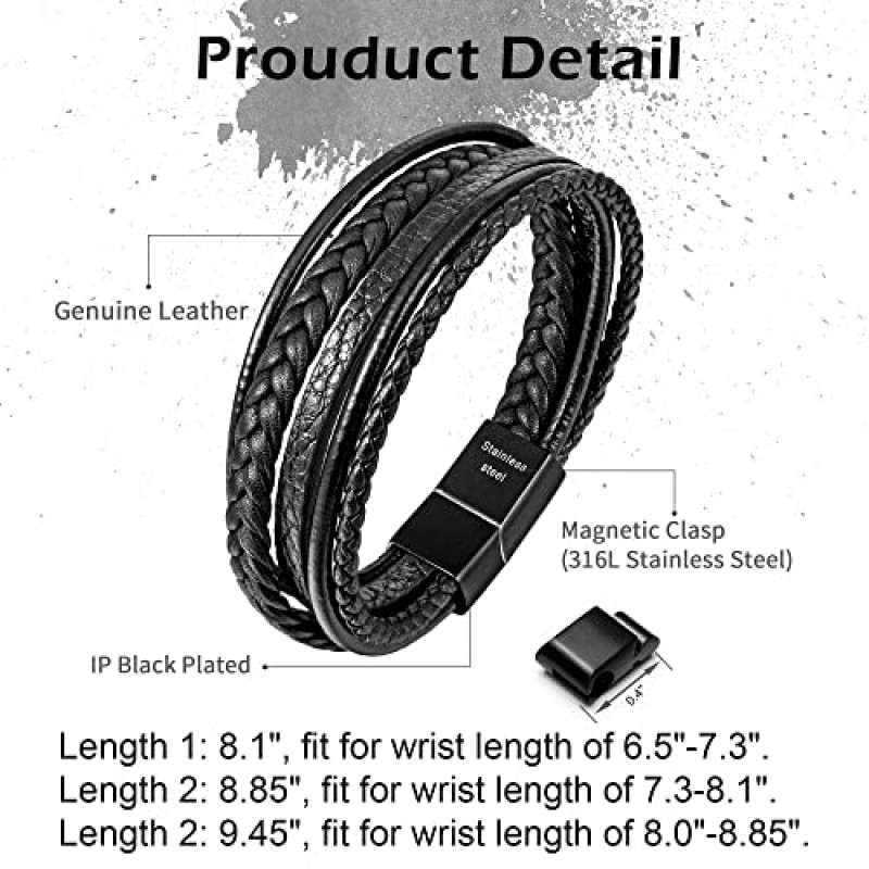 Speroto 남성용 팔찌, 스테인레스 스틸 걸쇠가 있는 조절 가능한 남성용 가죽 팔찌, 남성용 및 여성용 다층 땋은 정품 가죽 팔찌