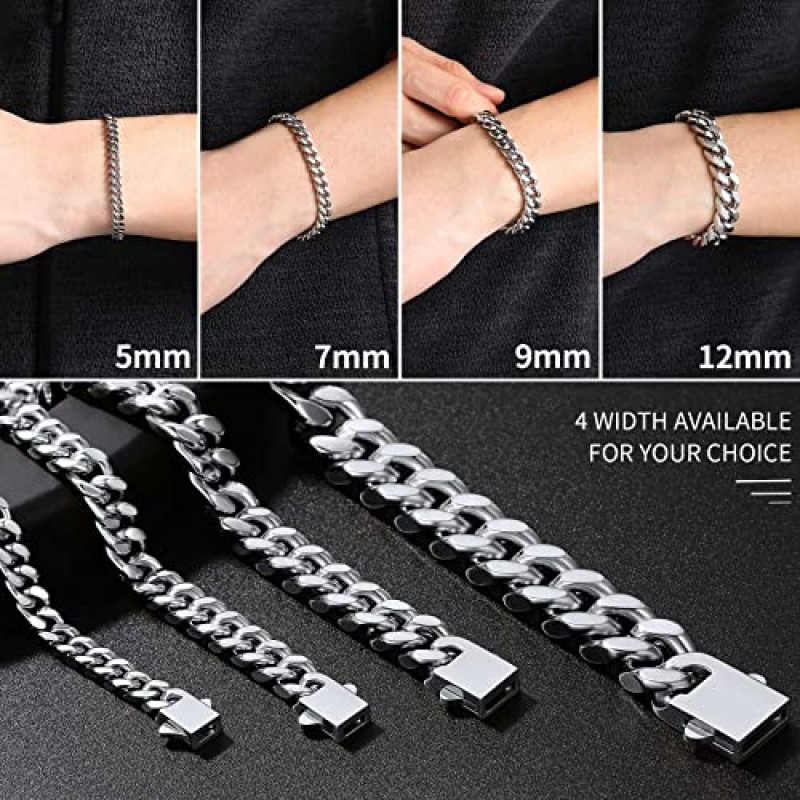 ChainsHouse 남성용 스테인레스 스틸 쿠바 링크 팔찌, 5mm/7mm/9mm/12mm 너비, 7.5