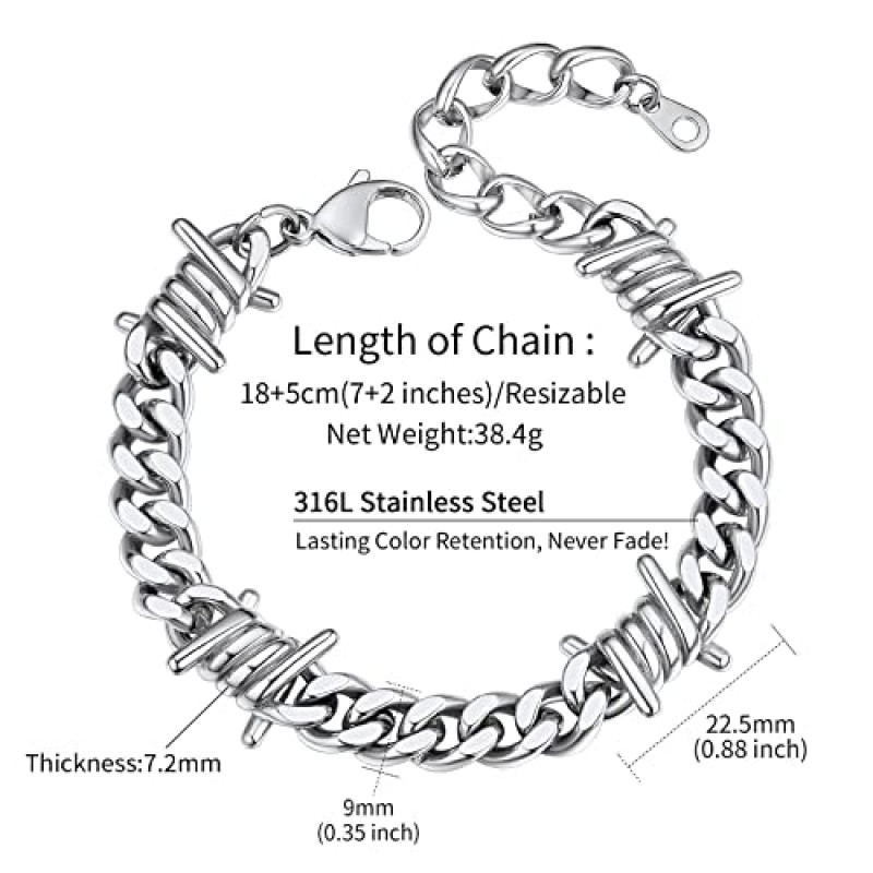 ChainsHouse 고딕 펑크 철조망 가시 팔찌 남성용 스테인레스 스틸 Brambles/쿠반 링크 체인 팔찌, 힙합 록 쿨 쥬얼리, 폭 6/8/13mm, 길이 7