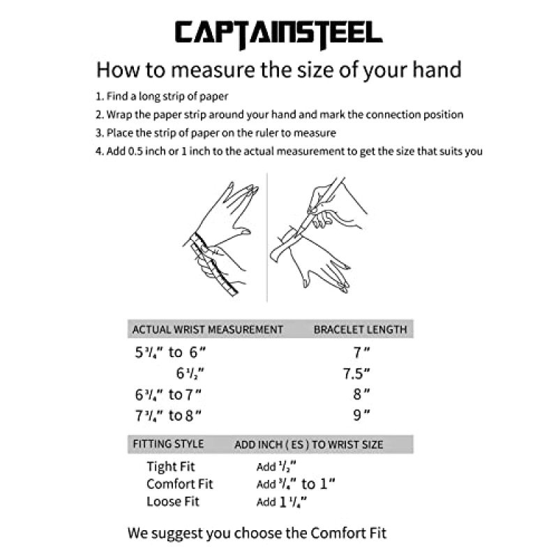 CaptainSteeL 남성용 및 여성용 쿠바 팔찌, 7/7.5/8/9인치 스테인레스 스틸 팔찌, 금도금/스테인레스 스틸 패션 주얼리 팔찌, 플란넬 백이 포함된 크리스마스 선물