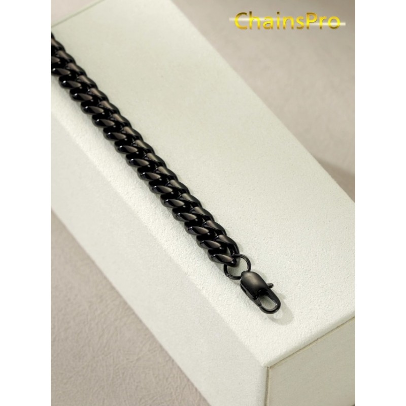 ChainsPro 남성용 내구성 쿠바 링크 팔찌, 6/10/14 mm, 19-21CM 길이, 18K 금 도금/316L 스테인레스 스틸/블랙-선물 상자 포함