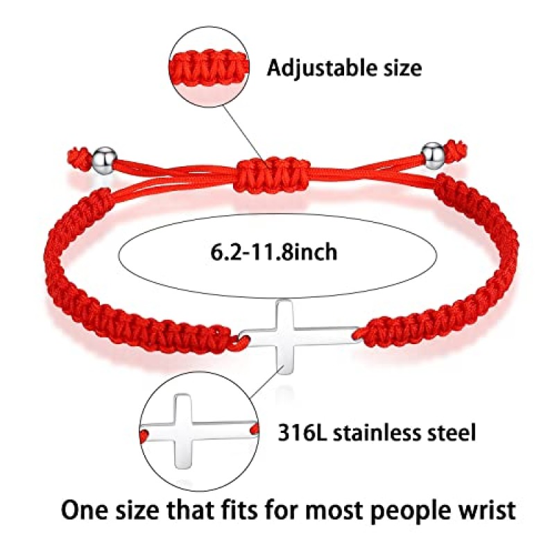 JAYUMO 여성용 크로스 팔찌, Ankh 크로스 조절 가능한 나일론 로프 남성 여성용 기독교 수제 땋은 팔찌