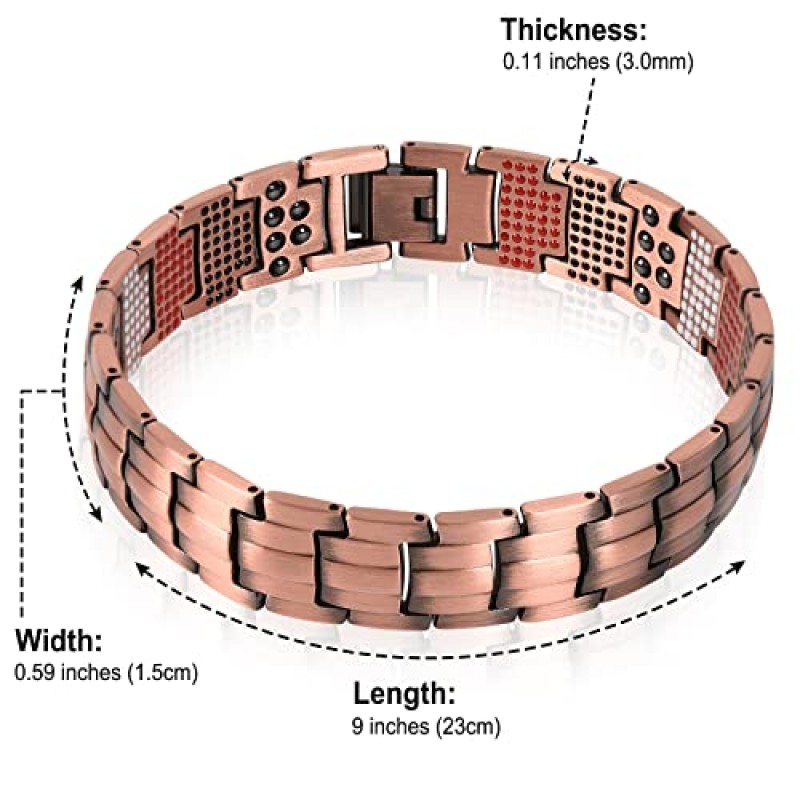 3 행 자석을 가진 남자를위한 구리 팔찌 남자를위한 구리 자석 팔찌 조정 도구와 조정 가능한 길이 크기 보석 선물