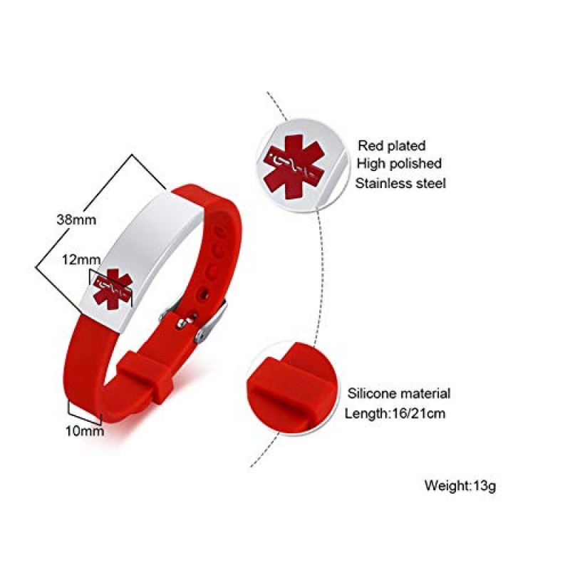 ZKXXJ 의료 경고 팔찌 및 목걸이 남성 여성을위한 설정 스테인레스 스틸 메딕 ID 식별 펜던트 목걸이 및 실리콘 팔목 팔찌 성인 청소년을위한 알레르기 인식 보석, 사용자 정의 가능