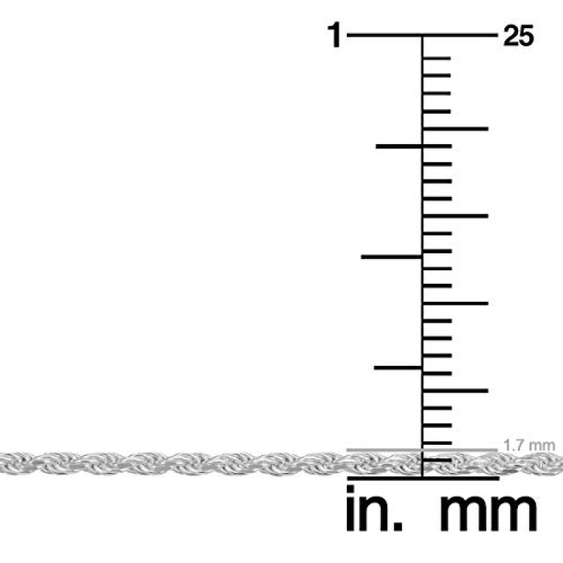 여성 및 남성용 Kooljewelry 스털링 실버 다이아몬드 컷 로프 체인 목걸이 팔찌 발찌(1.1mm, 1.3mm, 1.7mm 또는 2.3mm)