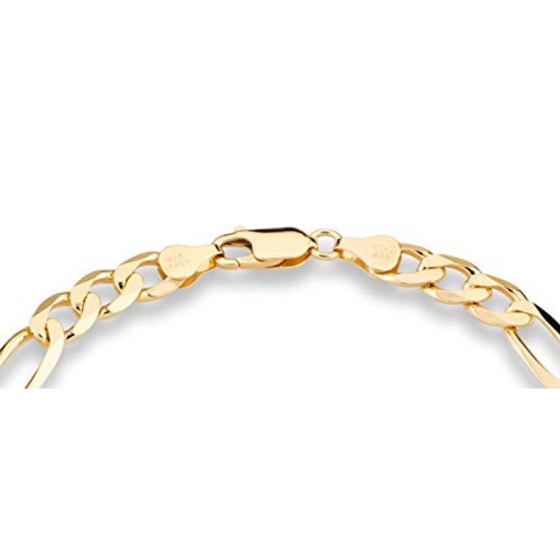Miabella 18K 골드 오버 스털링 실버 이탈리안 7mm 솔리드 다이아몬드 컷 피가로 링크 체인 팔찌 남성용 7, 7.5, 8, 8.5, 9 인치 925 Made in Italy