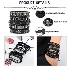 SAMOCO 31Pcs 남자 가죽 팔찌 블랙 꼰 로프 와이드 팔찌 커프 펑크 록 해골 팔찌 수제 랩 Stackable Ethnic Tribal Jewelry