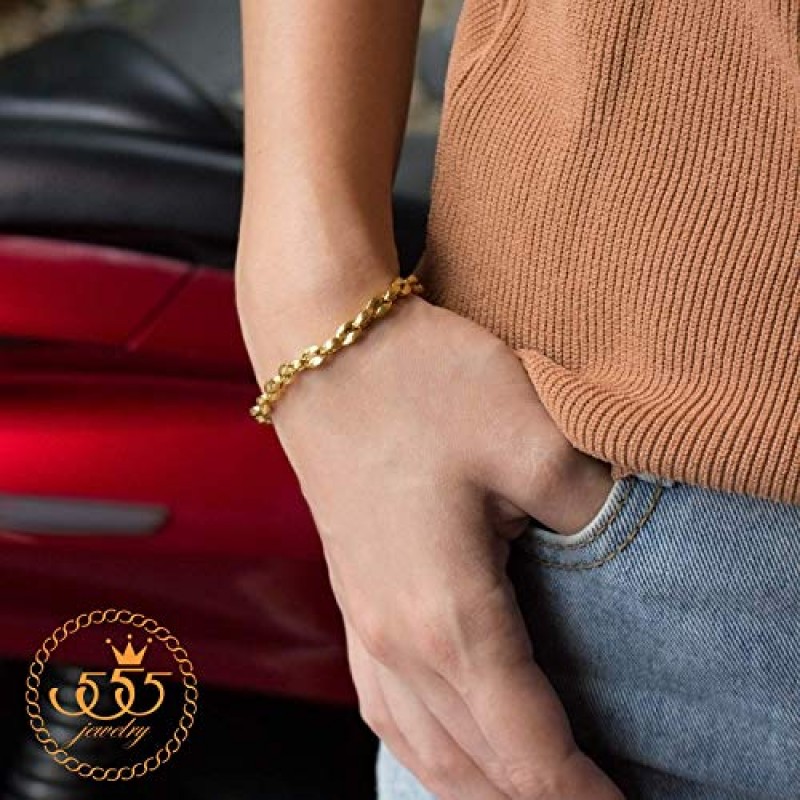 555Jewelry 스테인레스 스틸 중공 커피 콩 남녀 공용 링크 체인 팔찌 팔찌