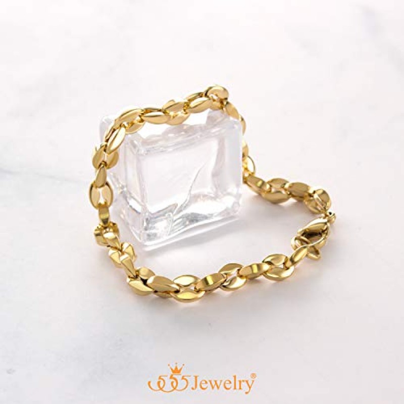 555Jewelry 스테인레스 스틸 중공 커피 콩 남녀 공용 링크 체인 팔찌 팔찌
