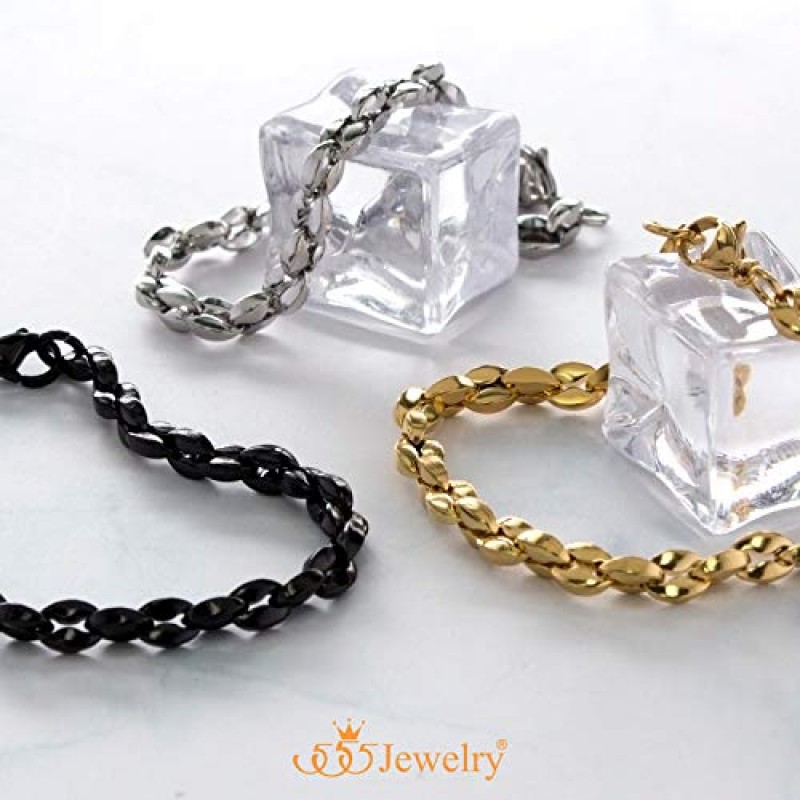 555Jewelry 스테인레스 스틸 중공 커피 콩 남녀 공용 링크 체인 팔찌 팔찌