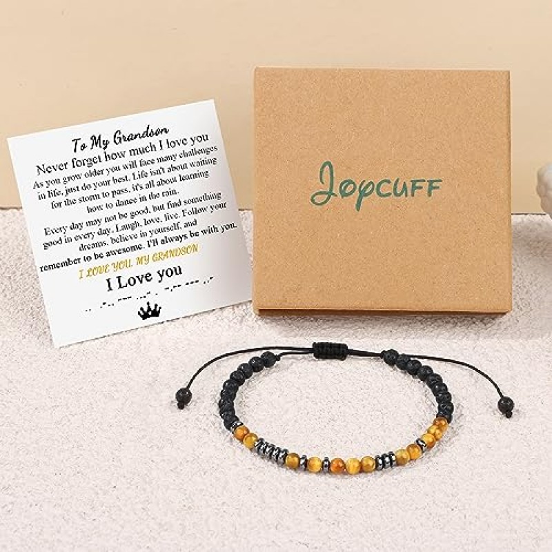 JoycuFF 타이거 아이 모스 부호 팔찌 남성 여성 기념일 생일 크리스마스 선물 엄마 아빠 남편 딸 아들 손자 자매 남자 친구 용암 바위 페르시 팔찌 선물 그와 그녀