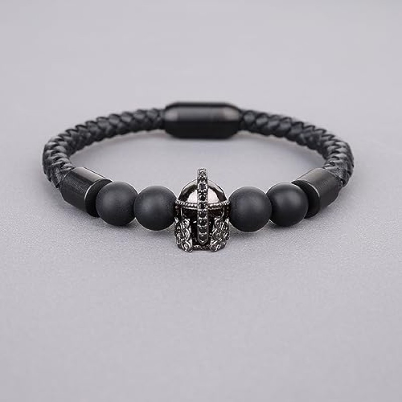 COAI 남성용 스파르탄 헬멧 오닉스 스톤 비즈 팔찌