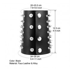 HZMAN 유니섹스 블랙 메탈 스파이크 스터드 펑크 록 바이커 와이드 스트랩 가죽 팔찌